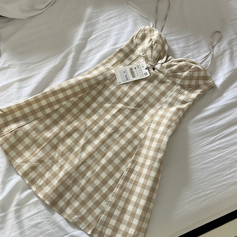ZARA NWT brown & white checkered mini dress!